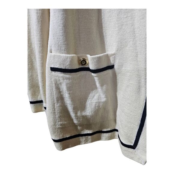 ST. JOHN Striped Knit Sweater Cardigan Cream Black Stripes - Size 10 - Picture 5 of 8